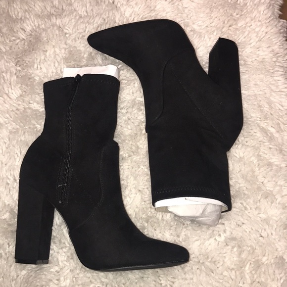 black suede pointed toe booties